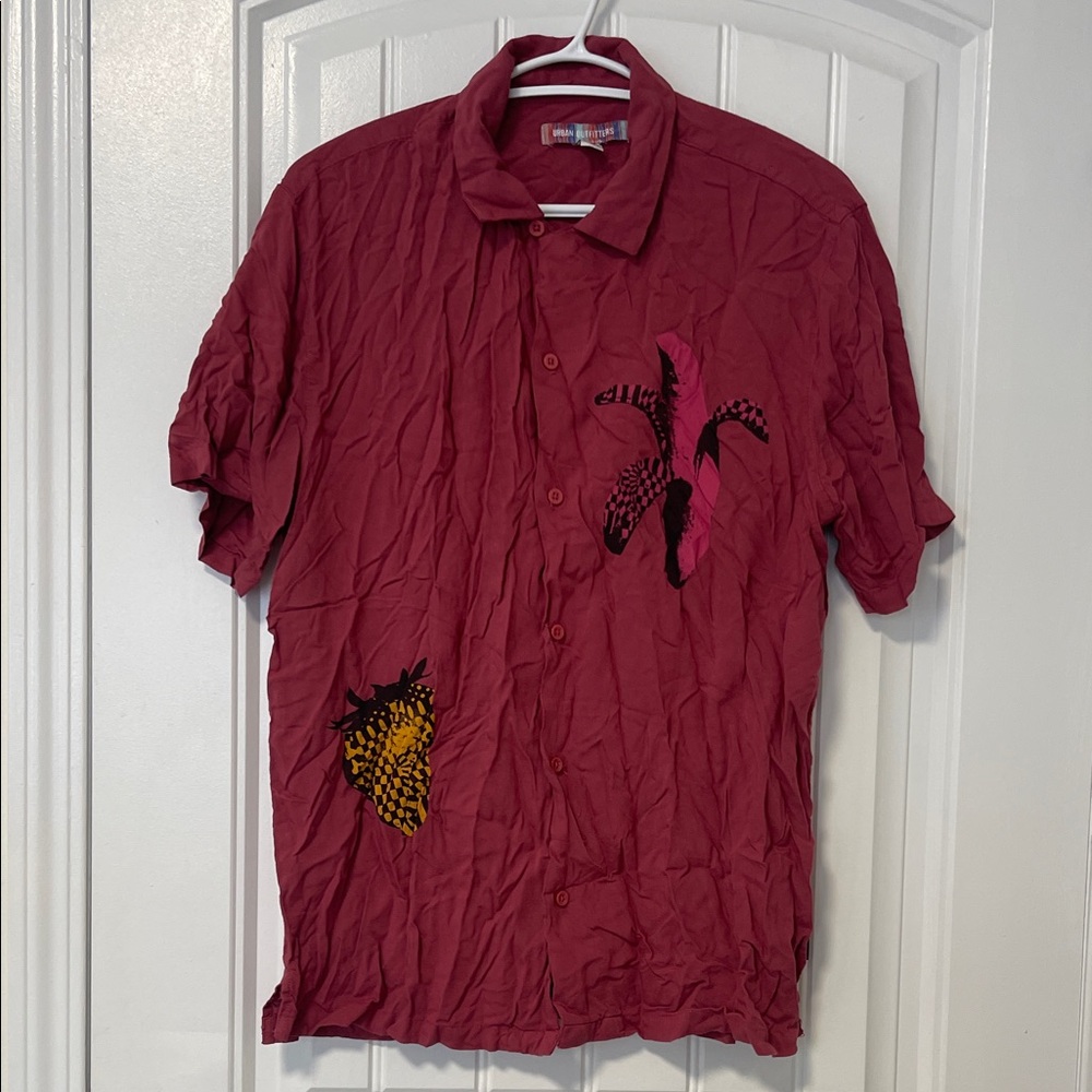 Urban Outfitters Red Button Down Shirt with Artistic Patterns